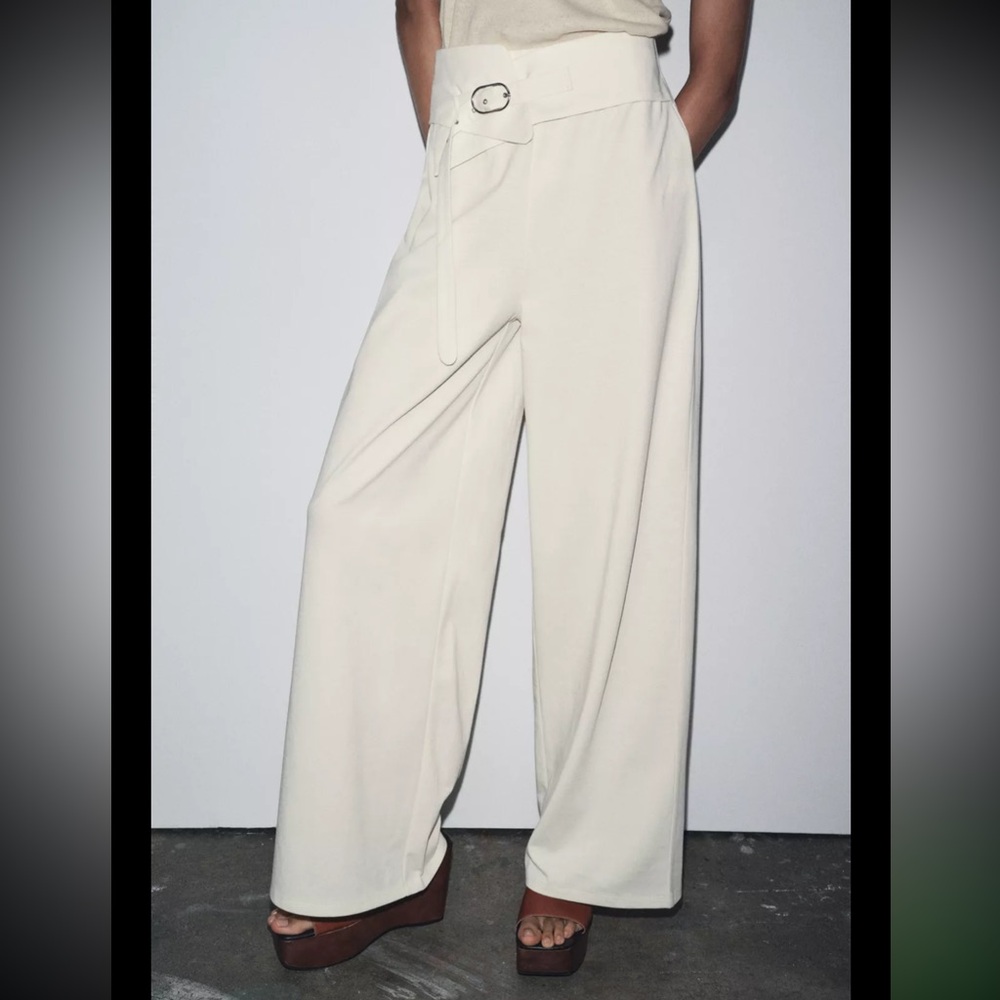 NWT Zara Belted Pants in Ecru size Large